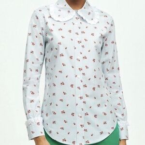 Brooks Brothers Women's Cotton Ruffled Floral Button Shirt Peter Pan Collar sz 6